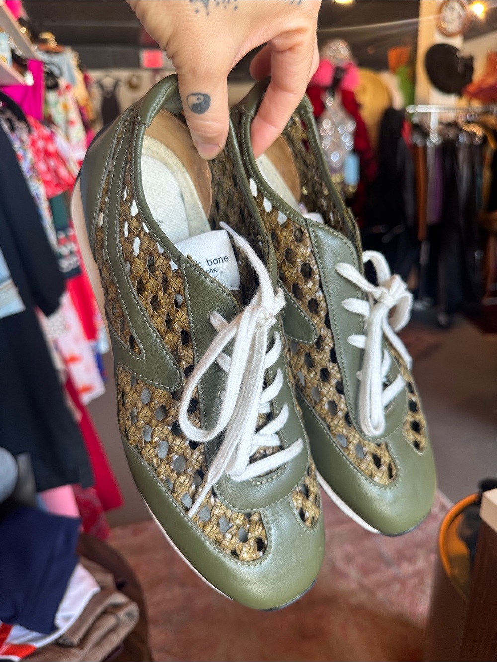 Rag & Bone Women’s Olive Green Woven Lace-Up Leather Sneakers